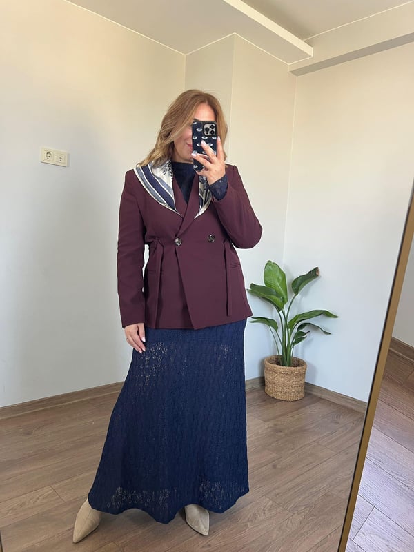 Yandan Bağlamalı Blazer Ceket Bordo