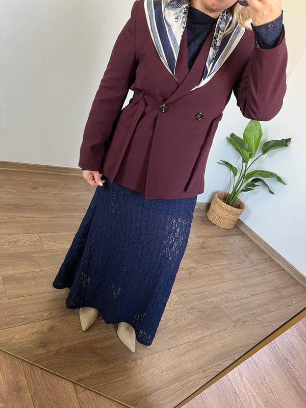 Yandan Bağlamalı Blazer Ceket Bordo