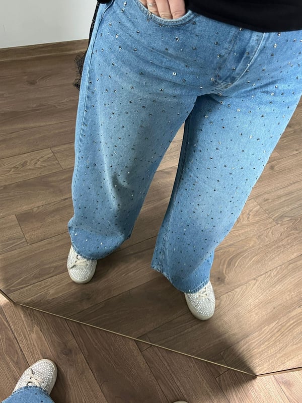 Yapıştırma Taşlı Likrasız Jean 