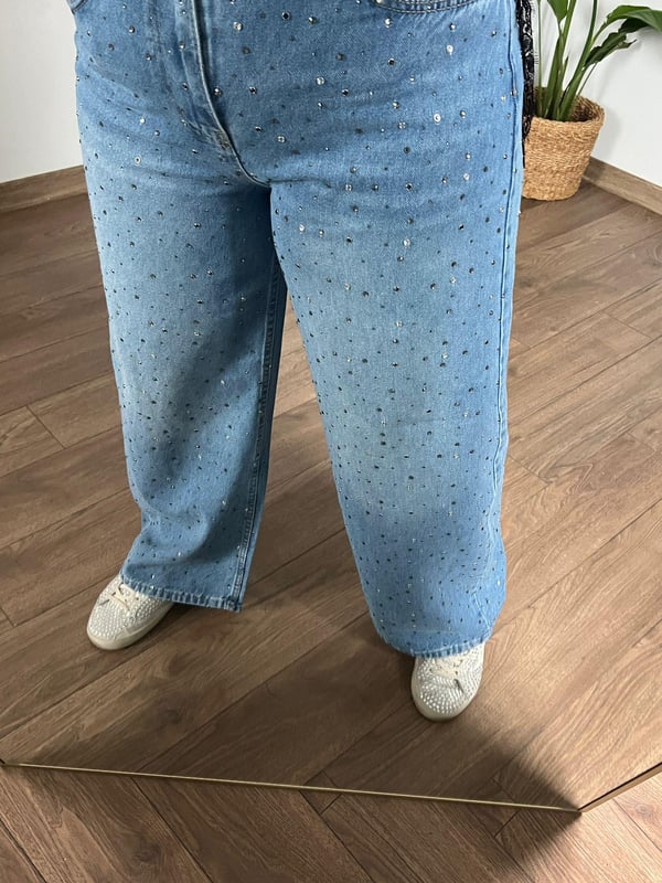 Yapıştırma Taşlı Likrasız Jean 