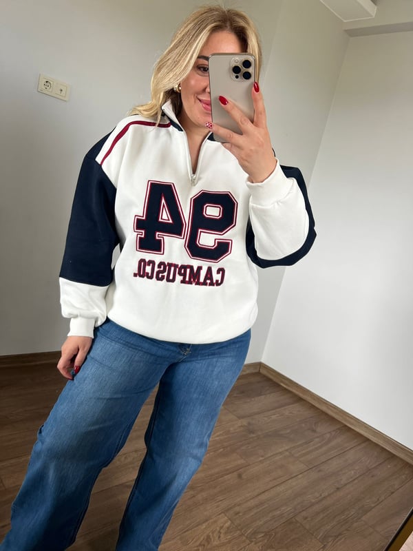 Yarım Fermuarlı 3 İplik Sweatshirt 