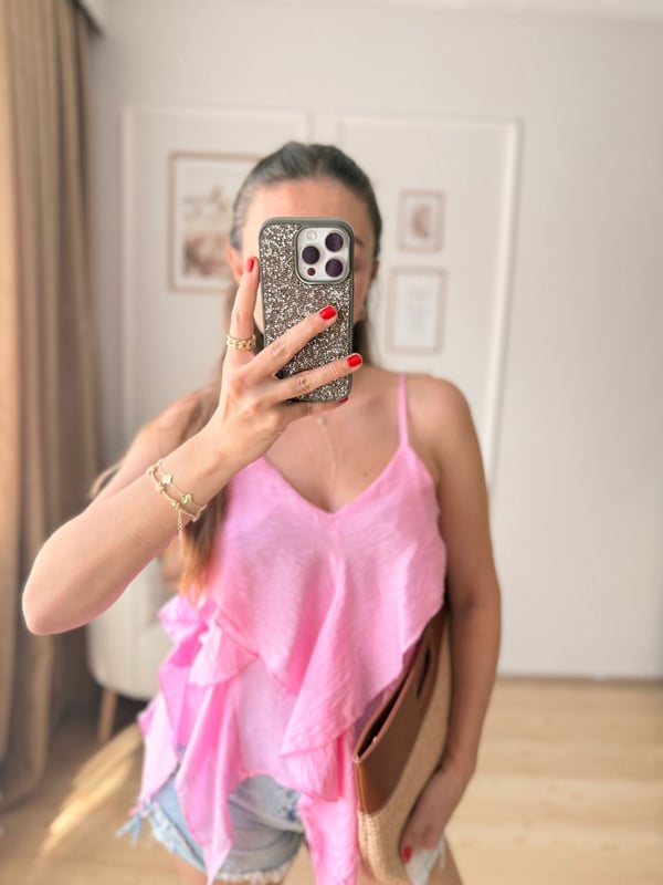 Fırfır Detaylı Bluz-Pembe