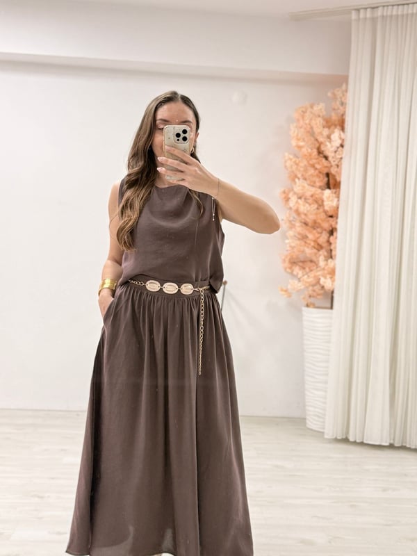 İthal Modal Kumaş Etek Crop Takım
