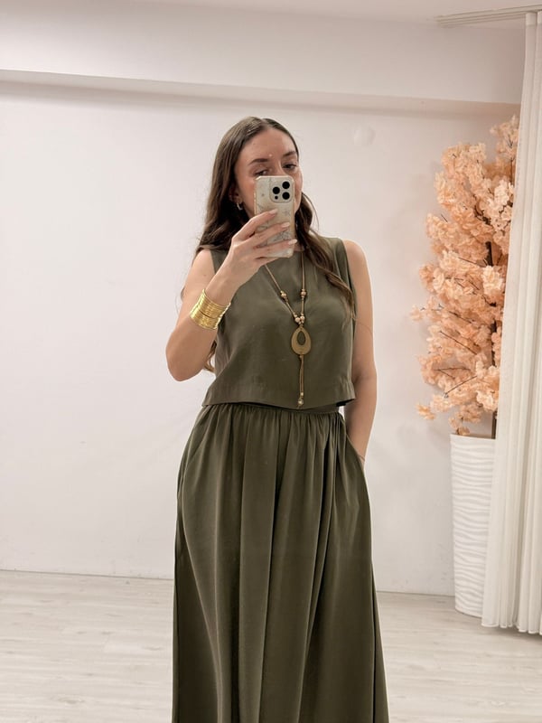 İthal Modal Kumaş Etek Crop Takım