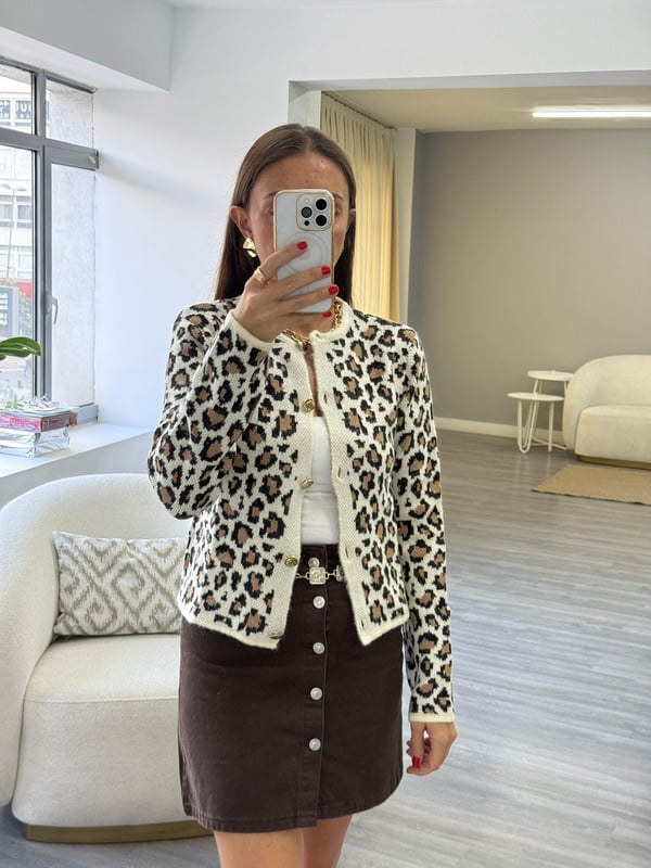 Leopar Desen Hırka
