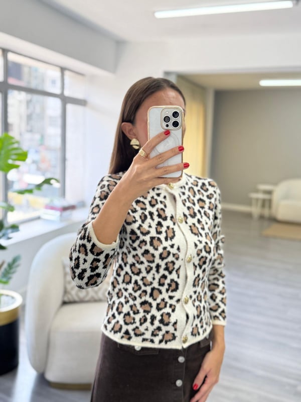 Leopar Desen Hırka