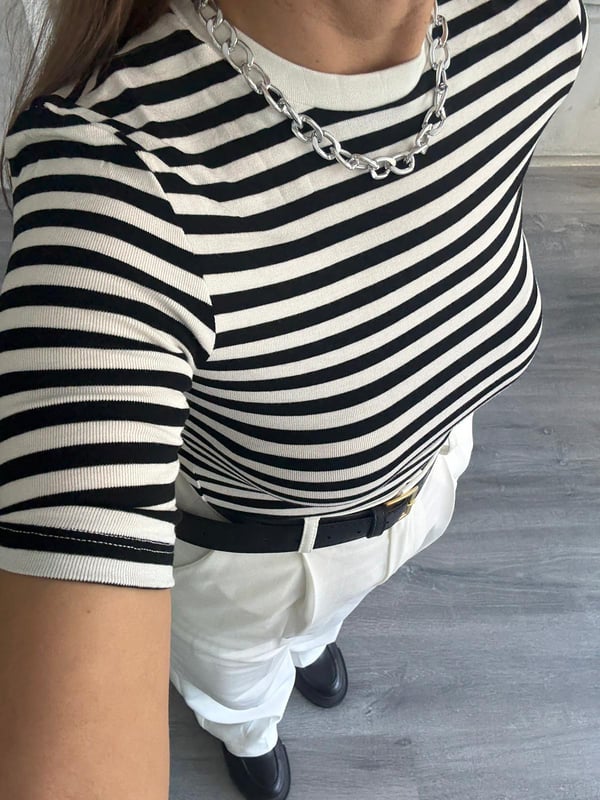 Yarım Kol Çizgili Body