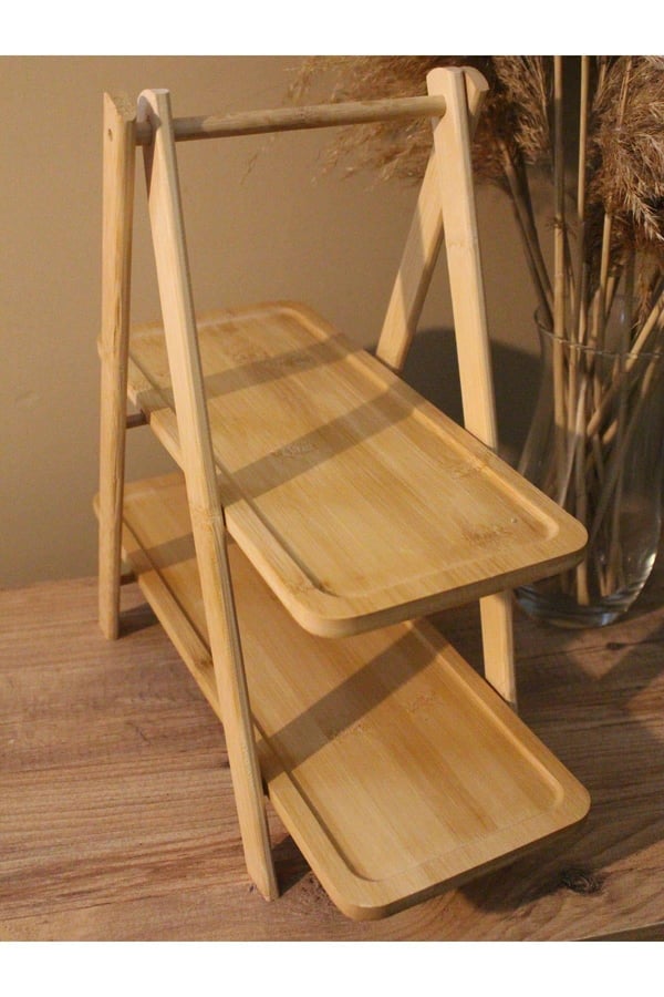 2 Katlı Bambu Çok Amaçlı Stant Sunum Organizer