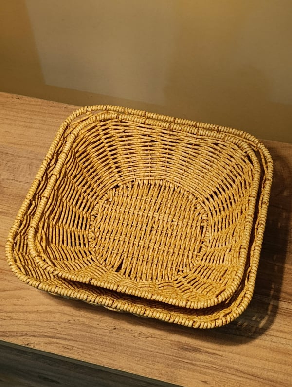 2'li Hasır Rattan Yuvarlak Sunumluk / Meyve Sepeti / Ekmeklik 
