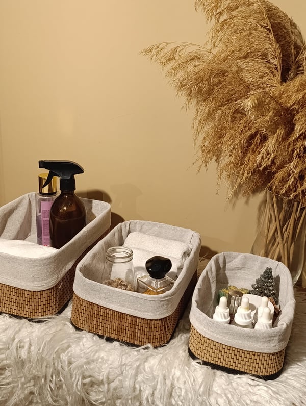 3'lü Bambu İçi Bezli Kutu / Organizer / Düzenleyici