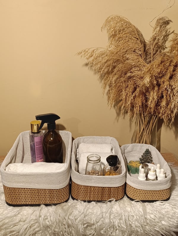 3'lü Bambu İçi Bezli Kutu / Organizer / Düzenleyici