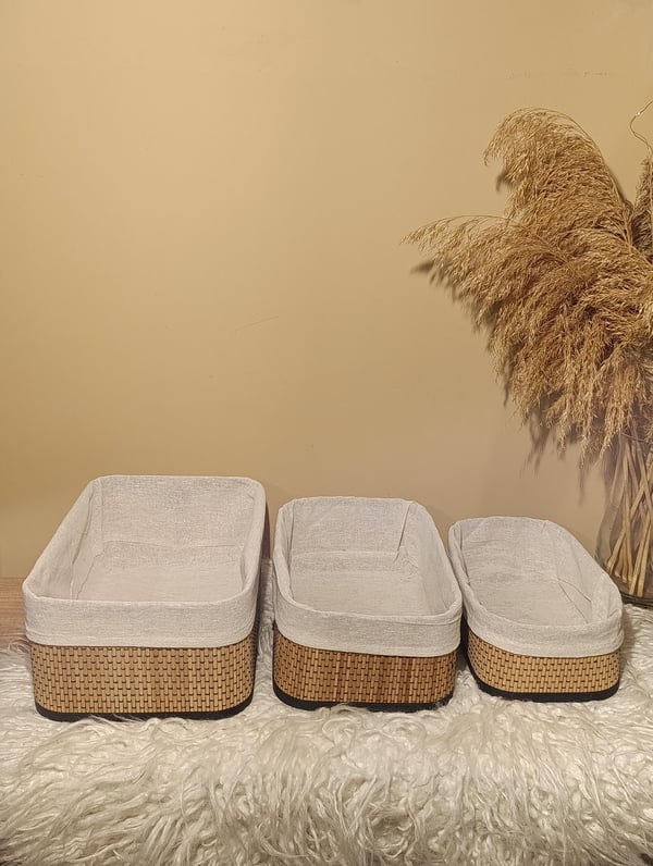 3'lü Bambu İçi Bezli Kutu / Organizer / Düzenleyici