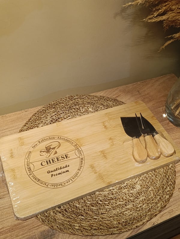 Bambu Peynir Sunum Tahtası, Çatal, Spatula ve Bıçak Seti