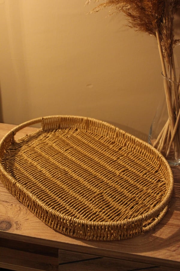 Hasır Rattan Oval Tepsi Geniş Boy 
