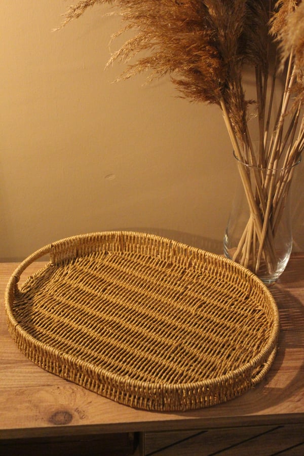 Hasır Rattan Oval Tepsi Geniş Boy 