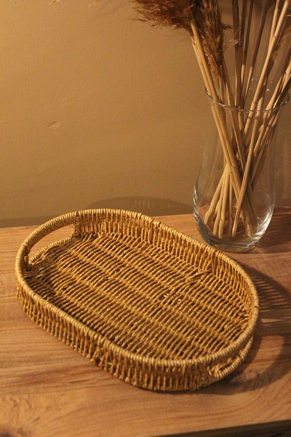 Hasır Rattan Sunum Tepsi Küçük Boy Organizer Oval