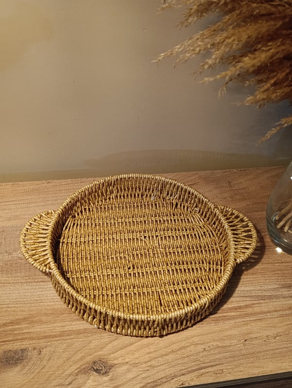 Hasır Rattan Sunum Tepsi Küçük Boy Organizer Yuvarlak