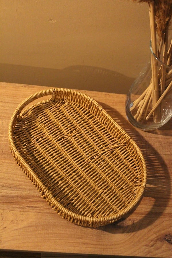 Hasır Rattan Sunum Tepsi Küçük Boy Organizer Oval