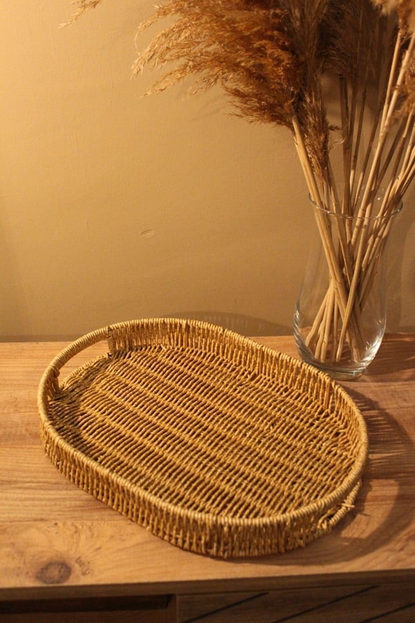 Hasır Rattan Sunum Tepsi Orta Boy Organizer Oval