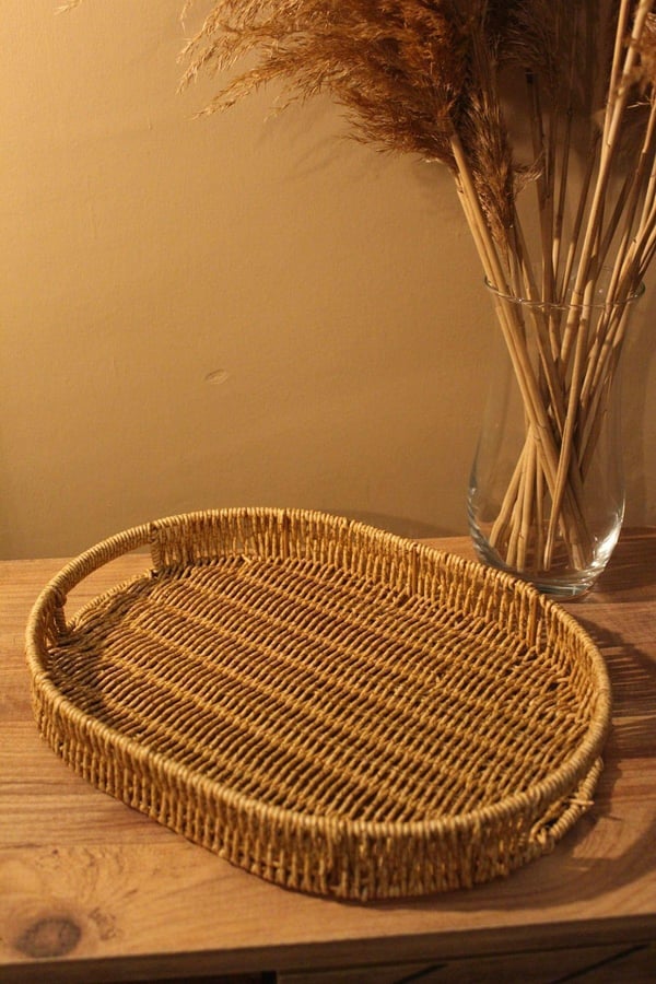 Hasır Rattan Sunum Tepsi Orta Boy Organizer Oval