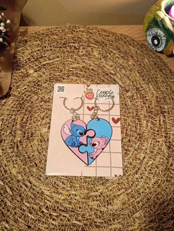 Stitch ve Angel Puzzle Sevgili / Çift Anahtarlığı 