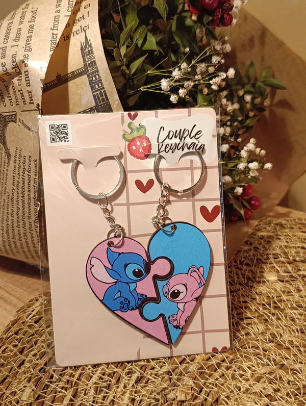 Stitch ve Angel Puzzle Sevgili / Çift Anahtarlığı 
