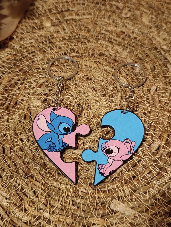 Stitch ve Angel Puzzle Sevgili / Çift Anahtarlığı 