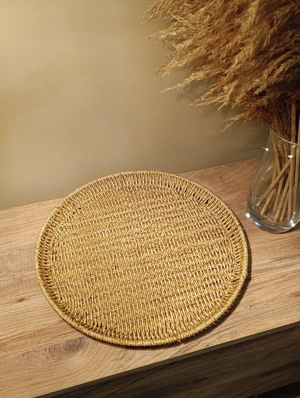 Yuvarlak Hasır Rattan Sunum 35cm Tepsi / Organizer