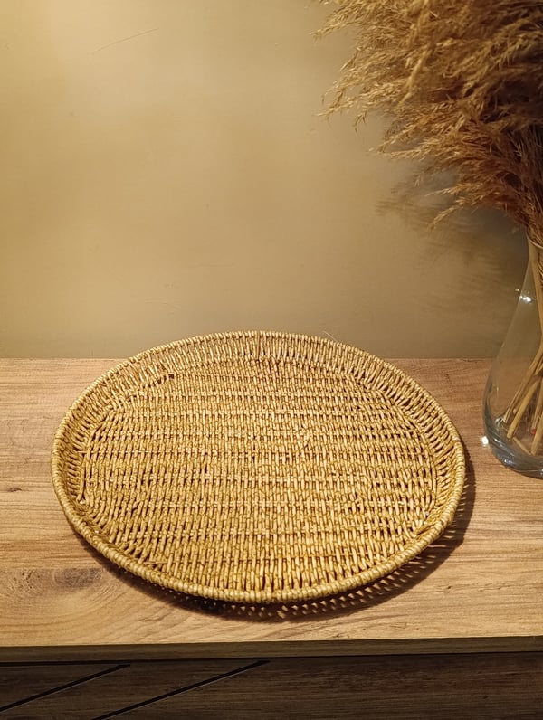 Yuvarlak Hasır Rattan Sunum 35cm Tepsi / Organizer