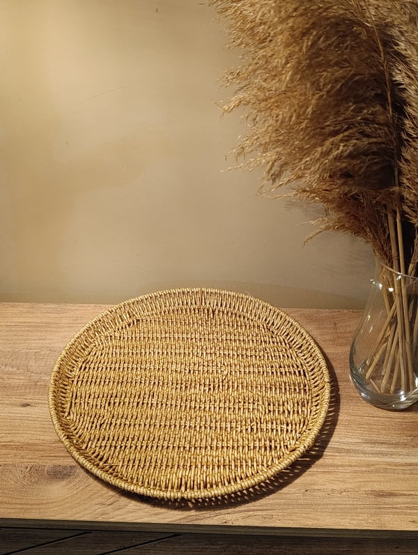 Yuvarlak Hasır Rattan Sunum 35cm Tepsi / Organizer