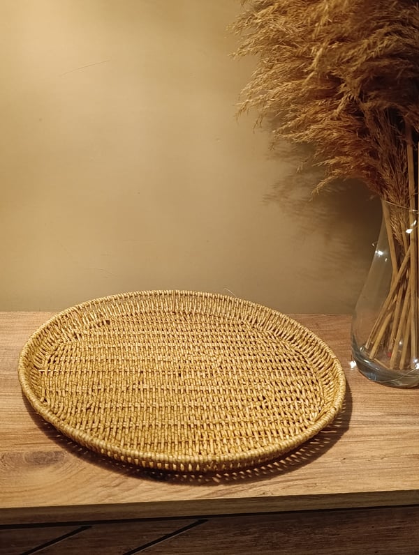 Yuvarlak Hasır Rattan Sunum 35cm Tepsi / Organizer