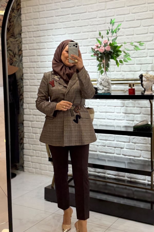 My312 Kemerli Aplikli Ceket 