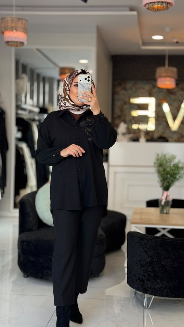 Nprive Deri Nakış Detaylı Tunik 