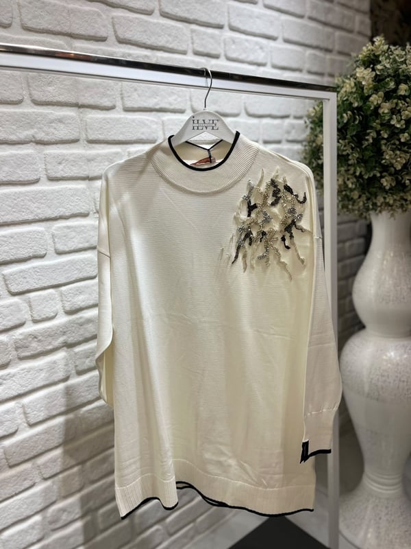 Nprive İşleme Detaylı Triko Tunik