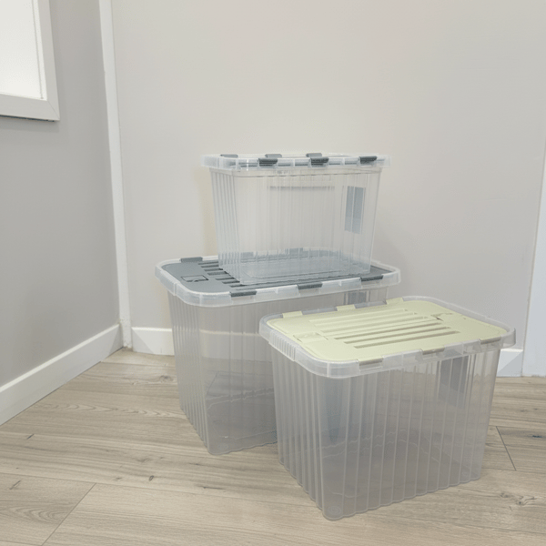 Şeffaf Derin Split Box 3 Lü Set (16-26-50 Lt - Anstrasit Gri, Krem Kilitli Kapak