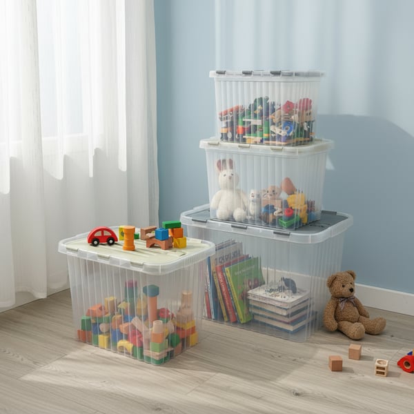 Şeffaf Derin Split Box 3 Lü Set (16-26-50 Lt - Anstrasit Gri, Krem Kilitli Kapak