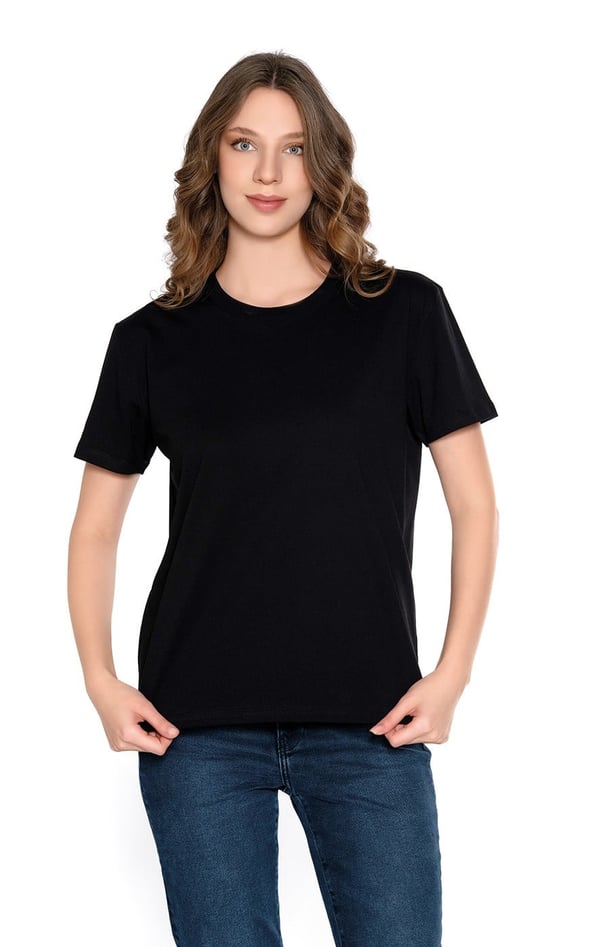 %100 Pamuk Bisiklet Yaka Oversize Kadın T-shirt