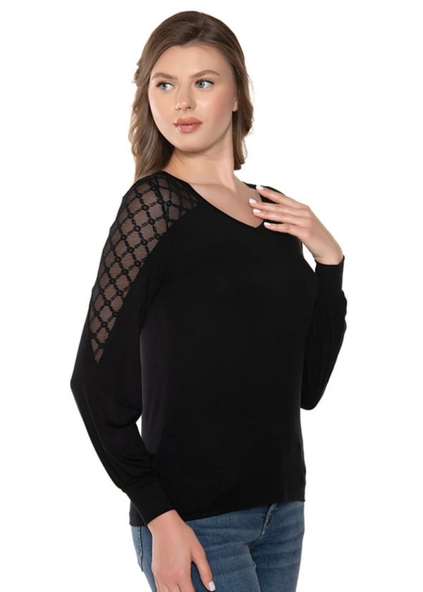 Dantel Detaylı V Yaka Uzun Kollu Kadın Body