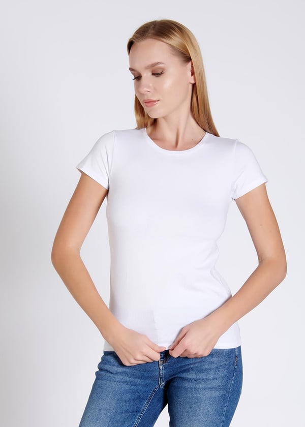 Modal-Pamuk Kısa Kollu Bisiklet Yaka Kadın T-shirt