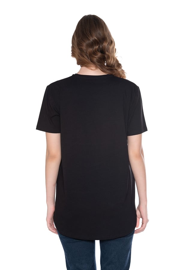 Modal-Pamuk Bisiklet Yaka Oversize Uzun Kadın T-shirt