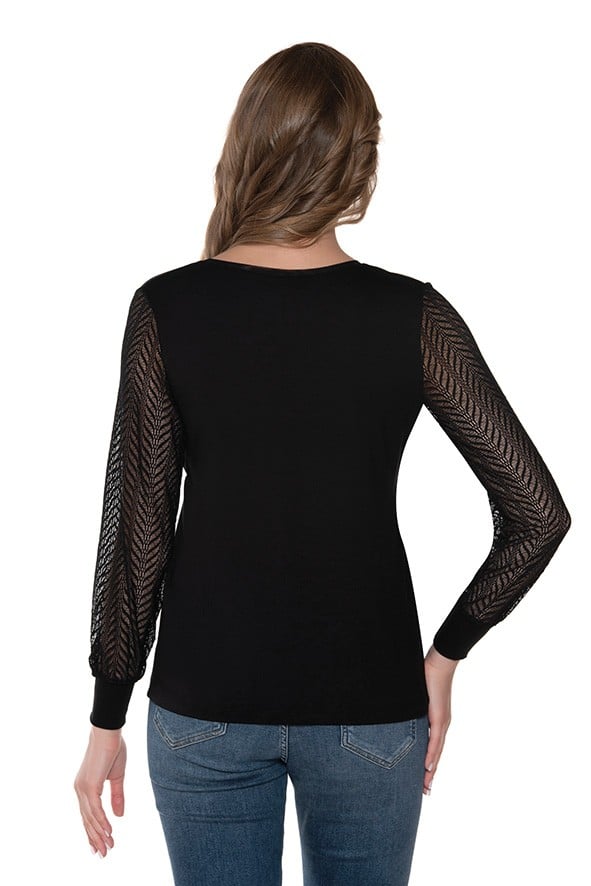 Beli Büzgülü V Yaka Kolları Dantel Ve Manşetli Uzun Kollu Kadın Body