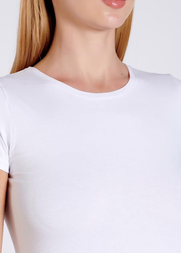 Modal-Pamuk Kısa Kollu Bisiklet Yaka Kadın T-shirt