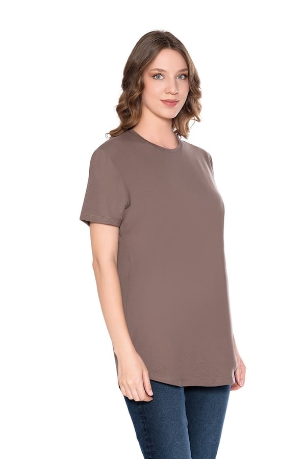 Modal-Pamuk Bisiklet Yaka Oversize Uzun Kadın T-shirt