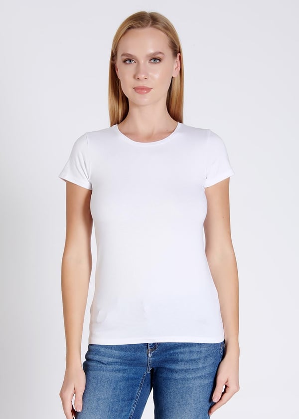 Modal-Pamuk Kısa Kollu Bisiklet Yaka Kadın T-shirt