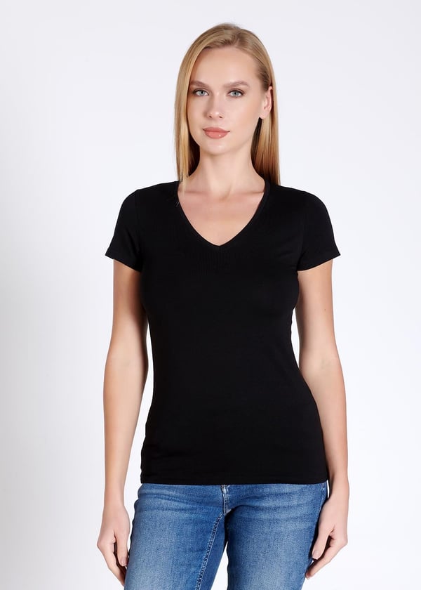 V yaka Kısa Kollu Kadın T-shirt
