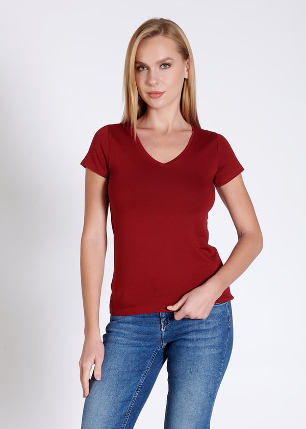 V yaka Kısa Kollu Kadın T-shirt
