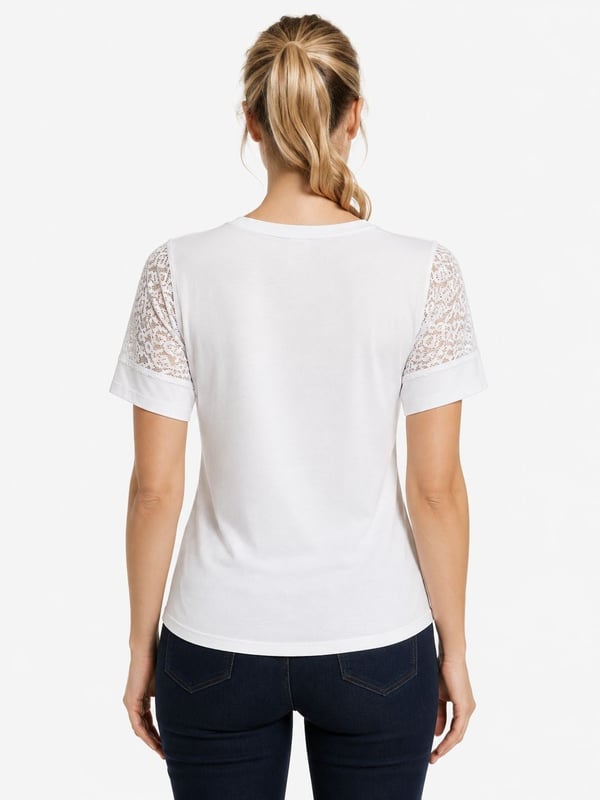Bisiklet Yaka Kolları Dantelli ve Manşetli Kadın Tshirt