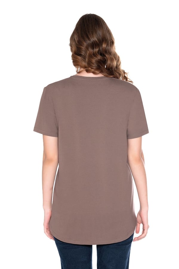 Modal-Pamuk Bisiklet Yaka Oversize Uzun Kadın T-shirt