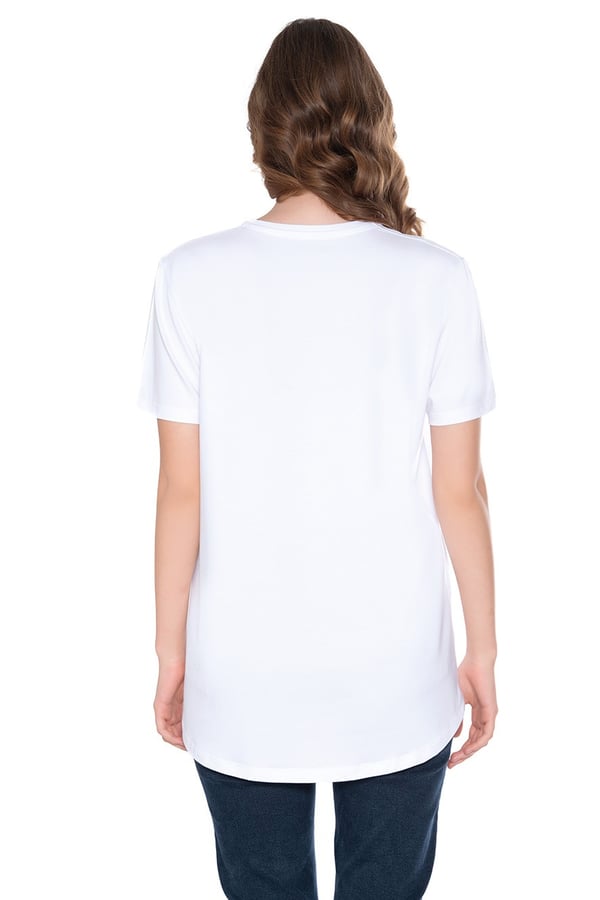 Modal-Pamuk Bisiklet Yaka Oversize Uzun Kadın T-shirt