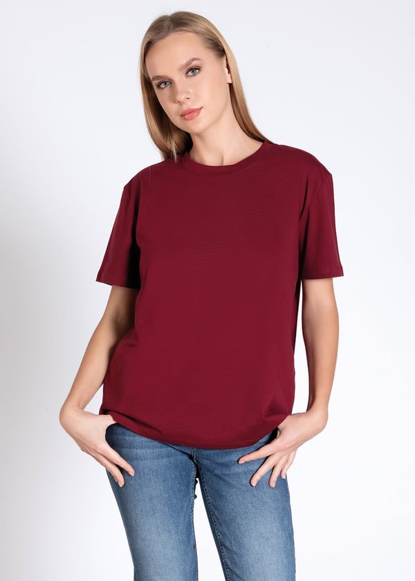 %100 Pamuk Bisiklet Yaka Oversize Kadın T-shirt